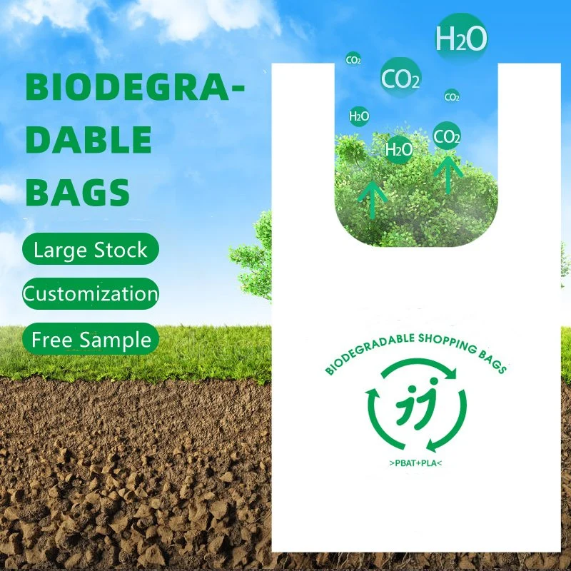 Eco Friendly No Plastic with Handle Starch Made Biodegradable Supermarket Carry Shopping Bags Design with Low Price