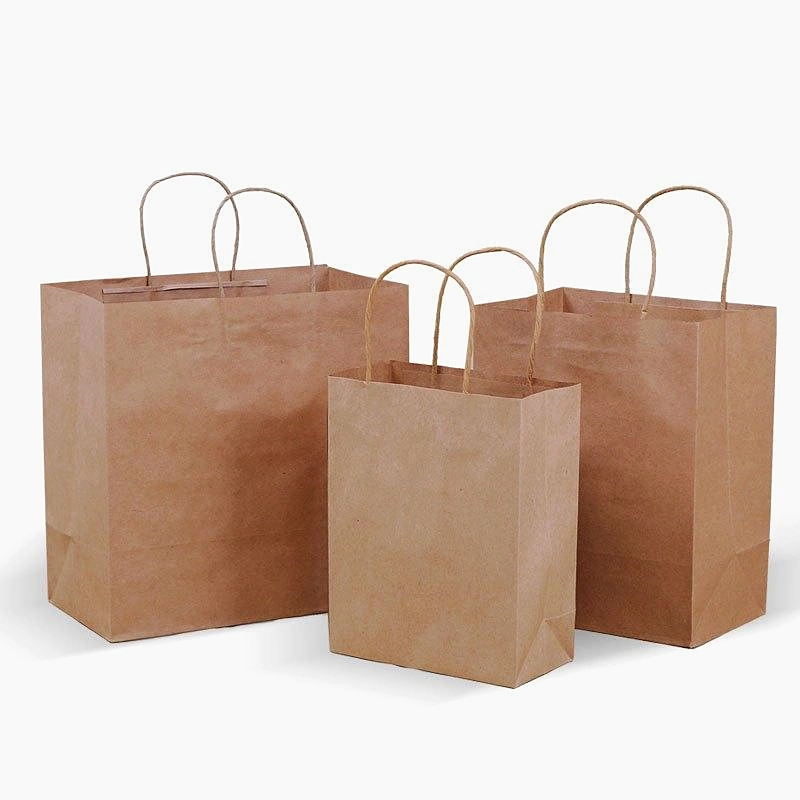 Custom No Printing Kraft Paper Bag Packaging Craft Brown Kraft Paper Shopping Bag with Handle