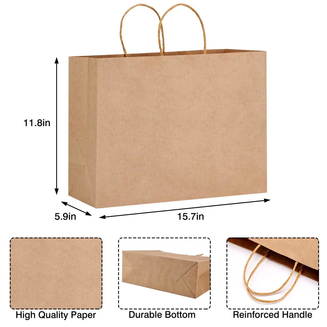 Recyclable Party Bags with Handles Kraft Paper Gift Bags Shop Booty Shopping Bags Women&prime;s No Zipper Fashion Wholesale