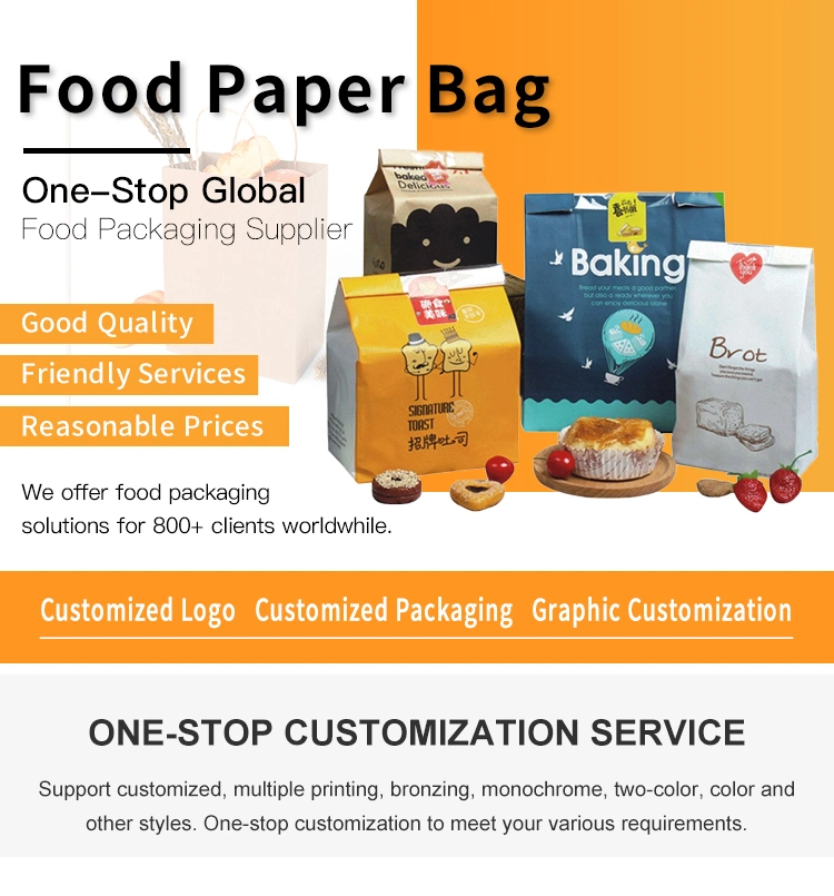 Custom Design Your Own Logo Flat Handle Restaurant Delivery Take out Packaging Carry Brown Kraft Food Paper Bag