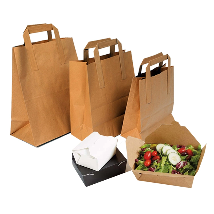 Wholesale Flat Handle Kraft Shopping Paper Bag with Logo