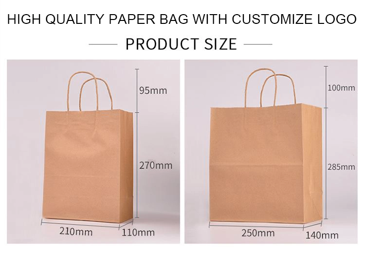 Custom Restaurant Food Delivery Take out Packaging Bag Design Your Own Logo Twisted Handle Takeaway Carry Brown Kraft Paper Bag