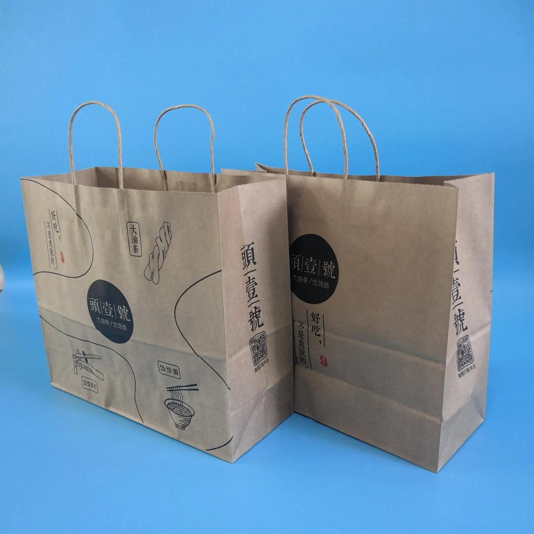 Custom Wholesale Kraft Paper Takeaway Die Cut Handle Paper Bag for Fast Food Packaging