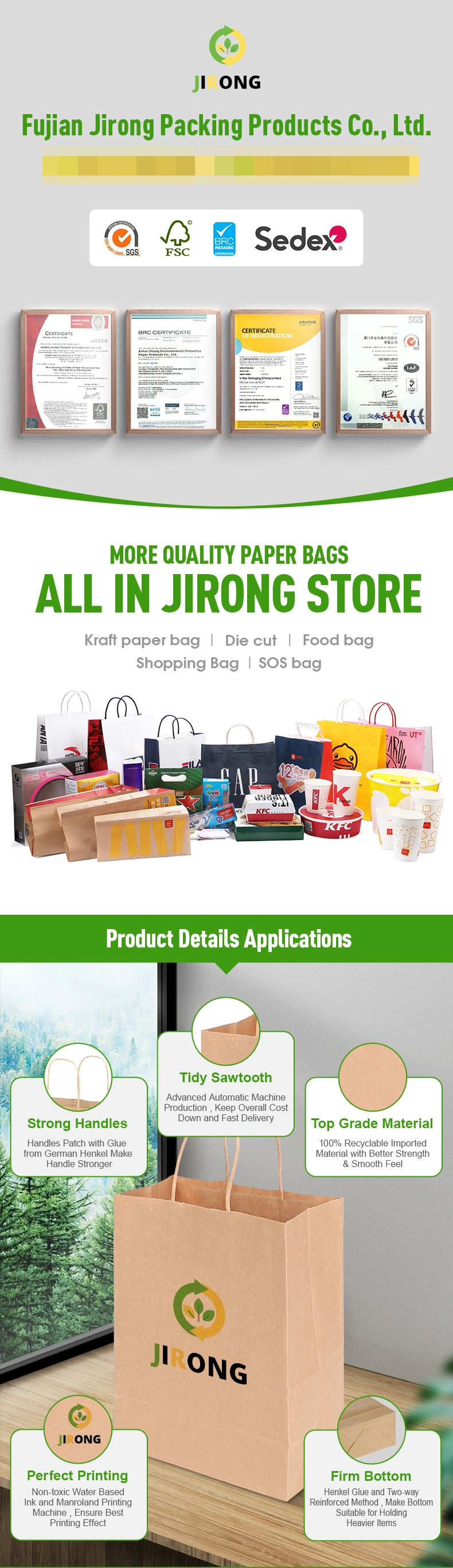 Customize Recyclable Paper Turnover Top Brown Shopping Bag