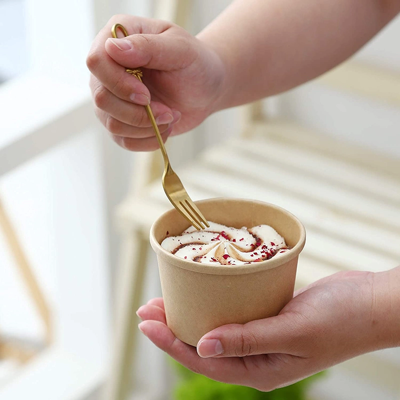 Eco Friendly Biodegrada PE Coating Disposable Frozen Yogurt Paper Ice Cream Cup Bowl with Plastic Paper Lid Free Sample