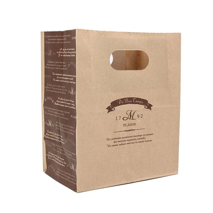 Food Gift Packaging Brown Paper Bags with Die Cut Handle