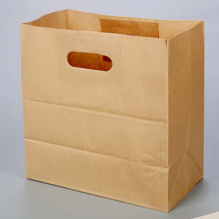 Hot Sale Customized Printed Brown Handle Kraft Clothes Shopper Recycled Kraft Paper Bag with Die Cut Handles