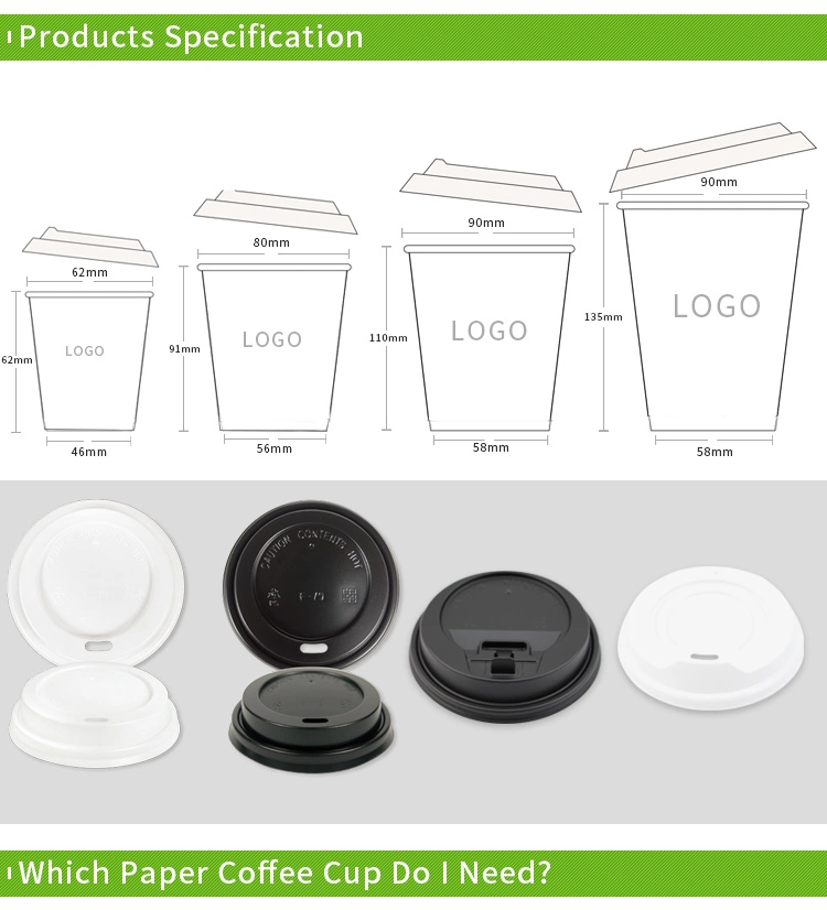 PLA Lined Biodegradable Compostable Customized Coffee Hot Paper Cup with Lid