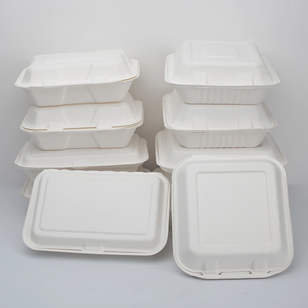 Biodegradable Eco Friendly Disposable Bagasse Paper Pulp Compostable Lunch Clamshell Box Container