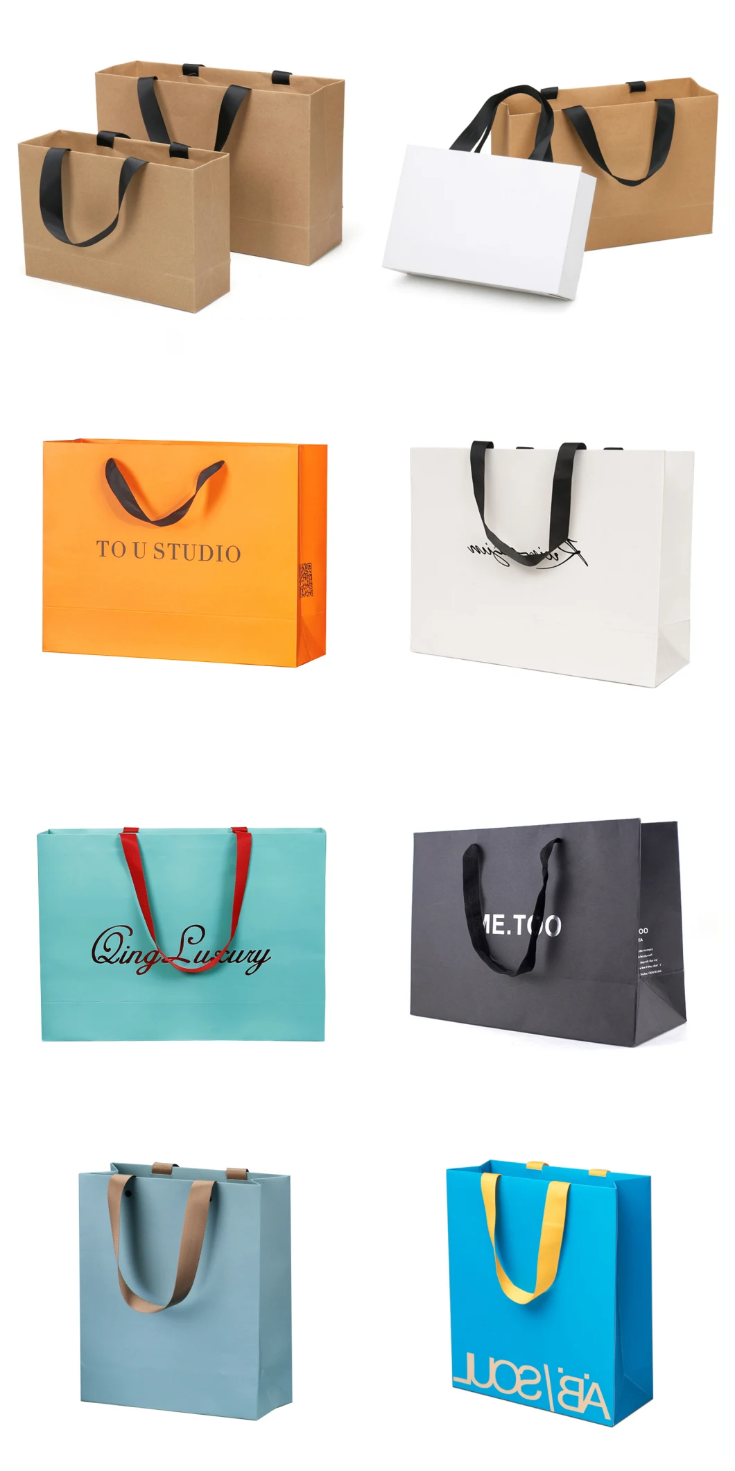 Custom Luxury Gift Packaging Bag Cosmetic Kraft Paper Bag with Handle