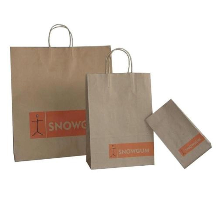 Hot Sale Customized Printed Brown Handle Kraft Clothes Shopper Recycled Kraft Paper Bag with Twisted Handles