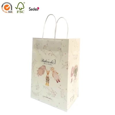 Custom Recyclable Turnover Top White Kraft Shopping Bag