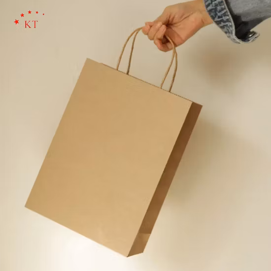 Custom Restaurant Food Delivery Take out Packaging Bag Design Your Own Logo Twisted Handle Takeaway Carry Brown Kraft Paper Bag