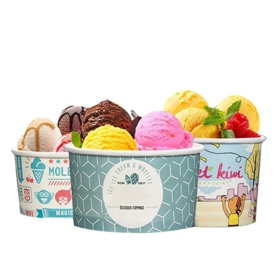 Factory Outlet Plastic Freee Water Based Coating Ice Cream Paper Food Bowl with Lid