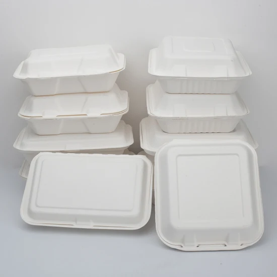Biodegradable Eco Friendly Disposable Bagasse Paper Pulp Compostable Lunch Clamshell Box Container