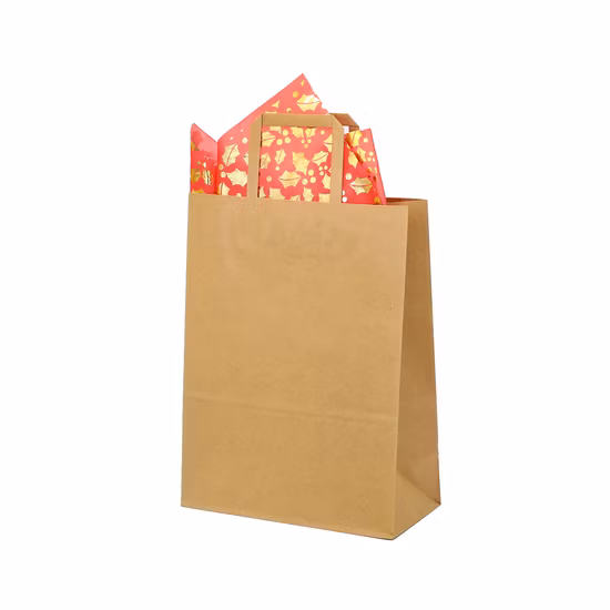 Wholesale Recycled Custom Brown 100GSM Twisted Paper Handle Food Shopping Kraft Paper Bag with Handle