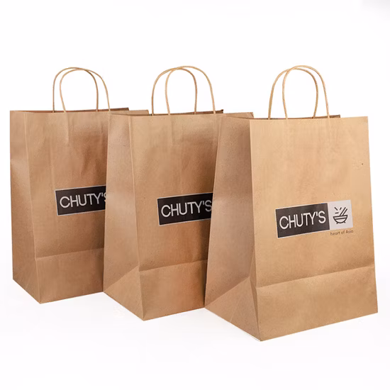 Hot Sale Customized Printed Brown Handle Kraft Clothes Shopper Recycled Kraft Paper Bag with Twisted Handles